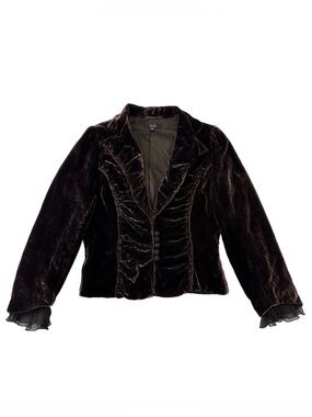 Brown velvet ruched ruffles blazer whimsigoth peplum Operacore Vamp Romantic Med